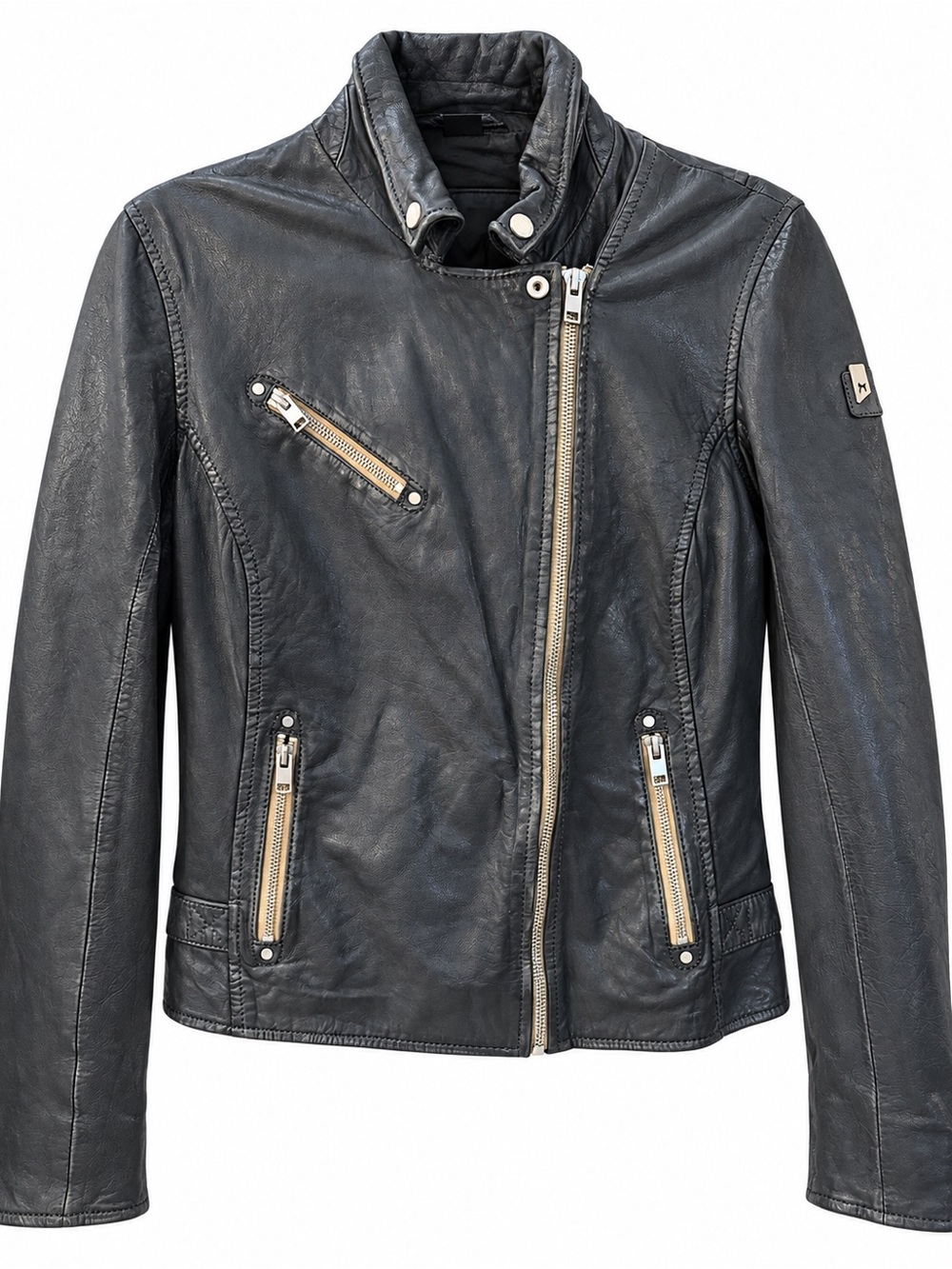 Women's Smokey Blue/Grey Leather Asymmetric Zip Biker Jacket